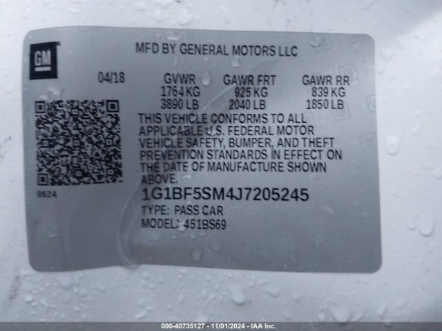 1G1BF5SM4J7205245 Chevrolet Cruze Premier Auto