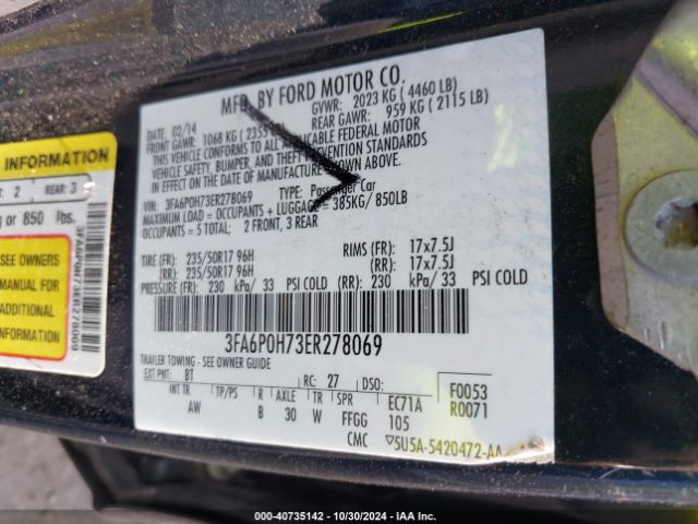 3FA6P0H73ER278069 Ford FUSION SE