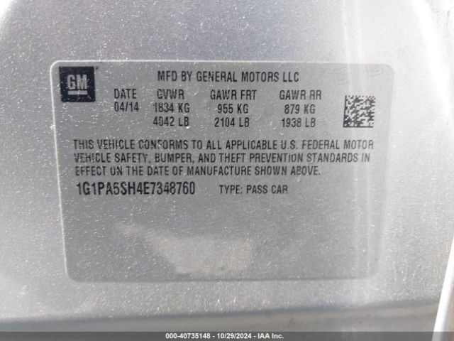 1G1PA5SH4E7348760 Chevrolet Cruze Ls Auto