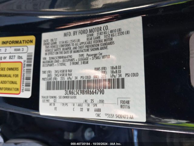 3LN6L5C98HR664790 Lincoln MKZ SELECT