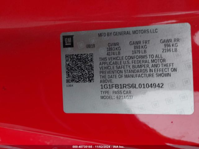 1G1FB1RS6L0104942 Chevrolet Camaro Rwd  1lt