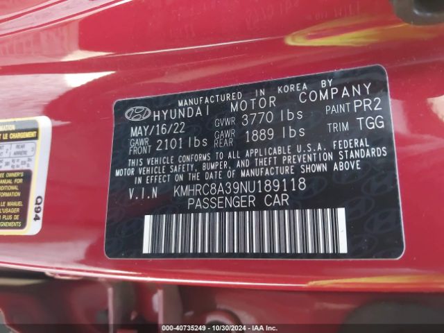 KMHRC8A39NU189118 Hyundai Venue Sel