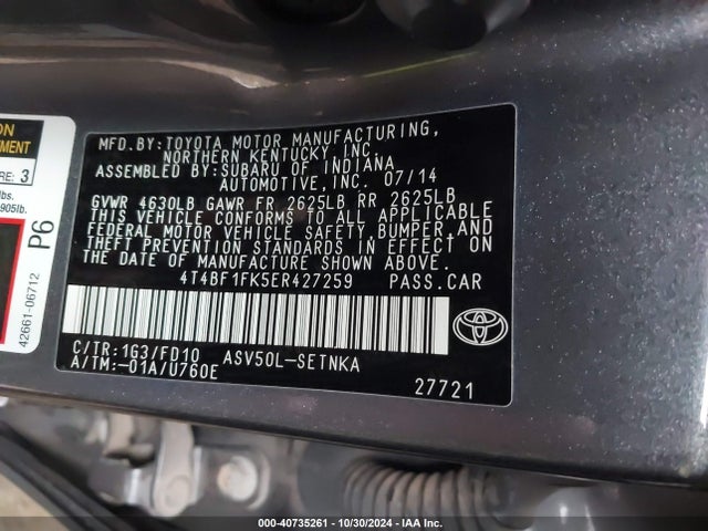 Toyota CAMRY LE 2014 4T4BF1FK5ER427259 Image 9