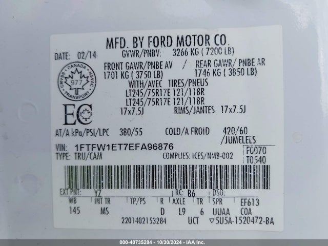 Ford F-150 Xlt 2014 1FTFW1ET7EFA96876 Image 9