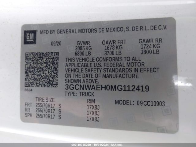 3GCNWAEH0MG112419 Chevrolet Silverado 1500 2wd  Long Bed Wt