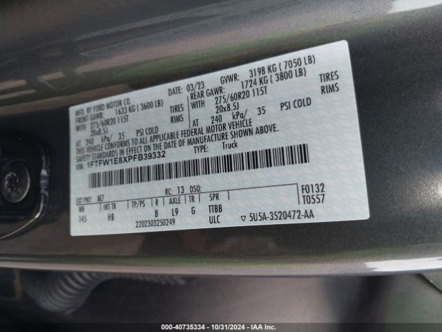 1FTFW1E8XPFB39332 Ford F-150 Lariat