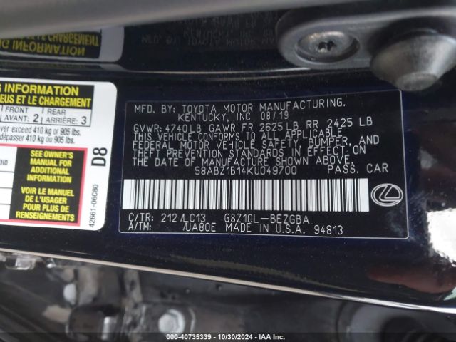 58ABZ1B14KU049700 Lexus Es 350 Ultra Luxury