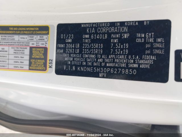 KNDNE5H30P6279850 KIA Carnival Mpv Sx Prestige