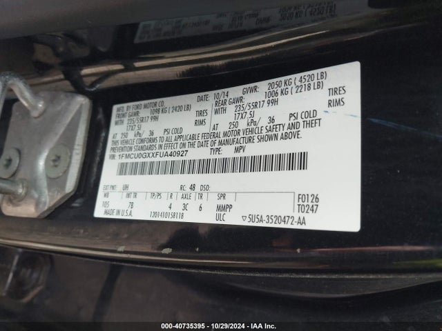 1FMCU0GXXFUA40927 Ford ESCAPE SE