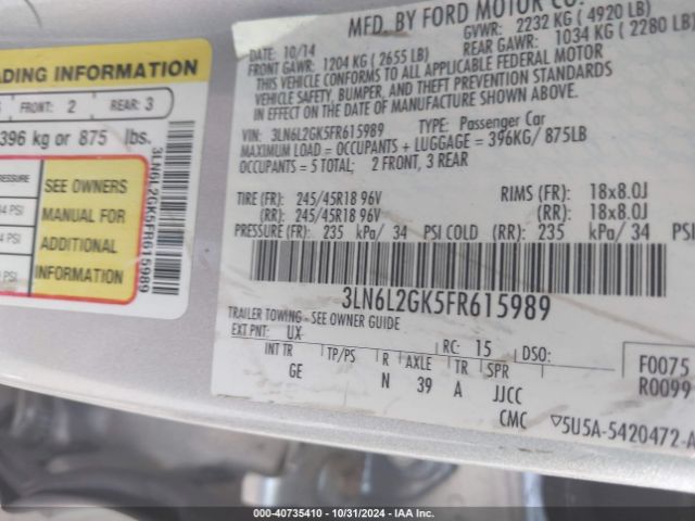 3LN6L2GK5FR615989 Lincoln MKZ