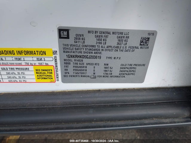 Chevrolet Traverse 2lt 2016 1GNKRHKD5GJ203619 Image 9