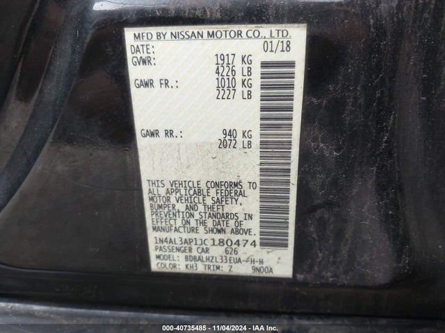 Nissan Altima 2.5 Sr 2018 1N4AL3AP1JC180474 Image 9