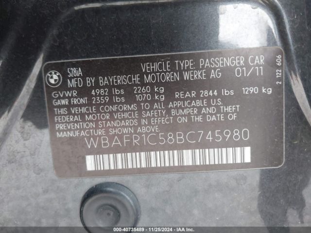 2011 BMW 528I WBAFR1C58BC745980 Photo 8