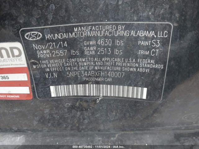 5NPE34ABXFH140007 Hyundai Sonata Limited 2.0t