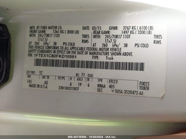 Ford F-150 Xl 2015 1FTEX1C80FKD10591 Image 9