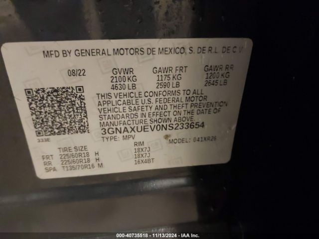 2022 CHEVROLET EQUINOX 3GNAXUEV0NS233654 Photo 8