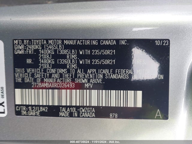 2T2BAMBAXRC026493 Lexus Rx 350 Premium Plus