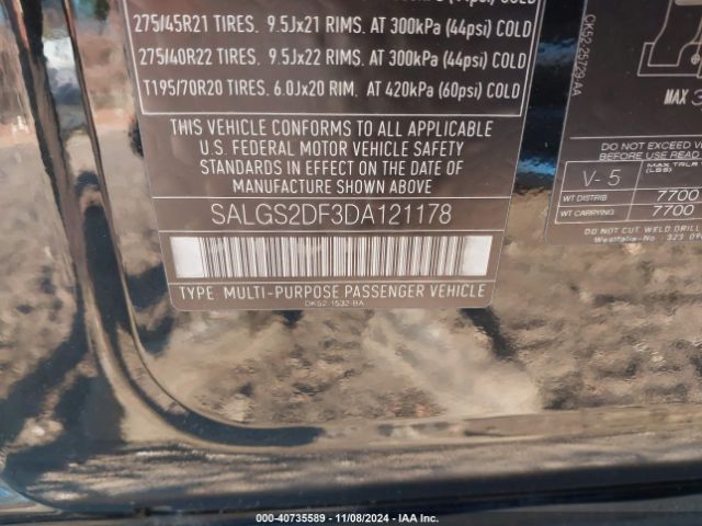 2013 LAND ROVER RANGE ROVER SALGS2DF3DA121178 Photo 8