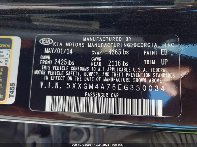 KIA Optima Lx 2014 5XXGM4A76EG350034 Image 9