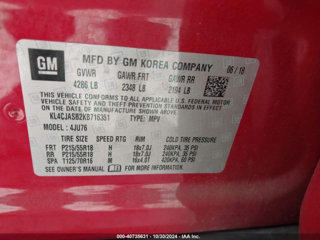 KL4CJASB2KB716351 Buick Encore Fwd Preferred