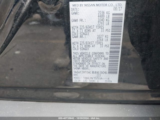 5N1AT2MT0HC886306 Nissan ROGUE S