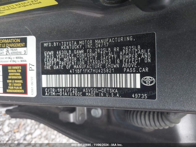 Toyota CAMRY SE 2017 4T1BF1FK7HU425821 Image 9