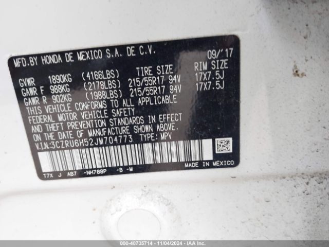 3CZRU6H52JM704773 Honda HR-V EX