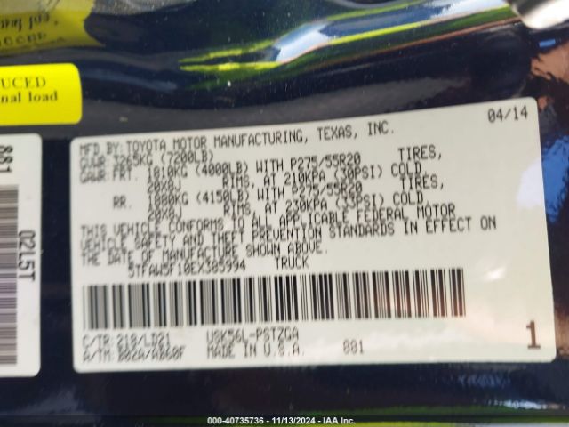 5TFAW5F10EX385994 Toyota Tundra 1794 5.7l V8
