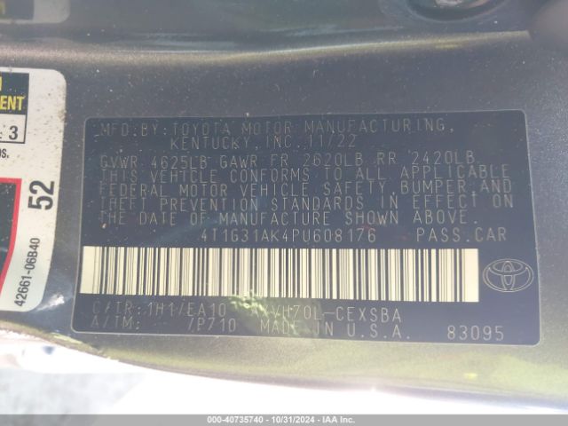 4T1G31AK4PU608176 Toyota Camry Se Hybrid