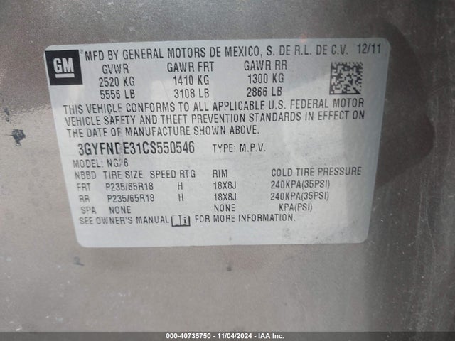 2012 CADILLAC SRX 3GYFNDE31CS550546 Photo 8