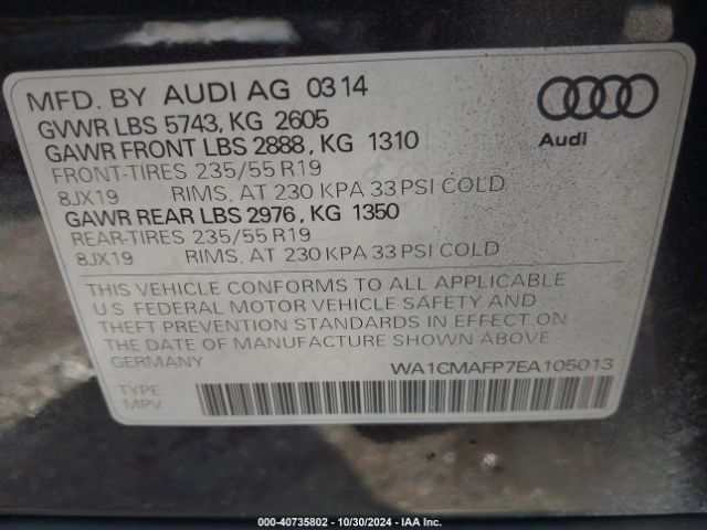 WA1CMAFP7EA105013 Audi Q5 3.0 Tdi Premium Plus