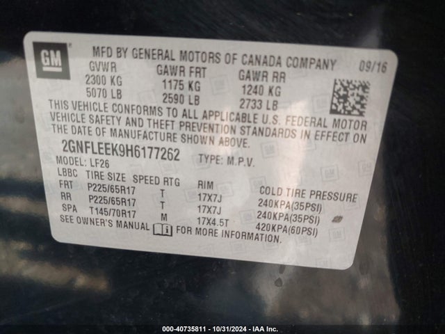 Chevrolet EQUINOX LS 2017 2GNFLEEK9H6177262 Image 9