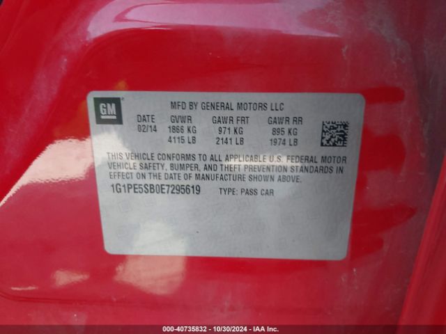 1G1PE5SB0E7295619 Chevrolet Cruze 2lt Auto
