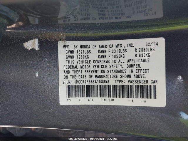 Honda Accord Ex-l 2014 1HGCR2F88EA158858 Image 9