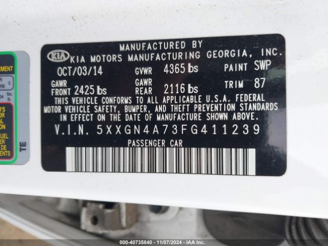 5XXGN4A73FG411239 KIA OPTIMA EX