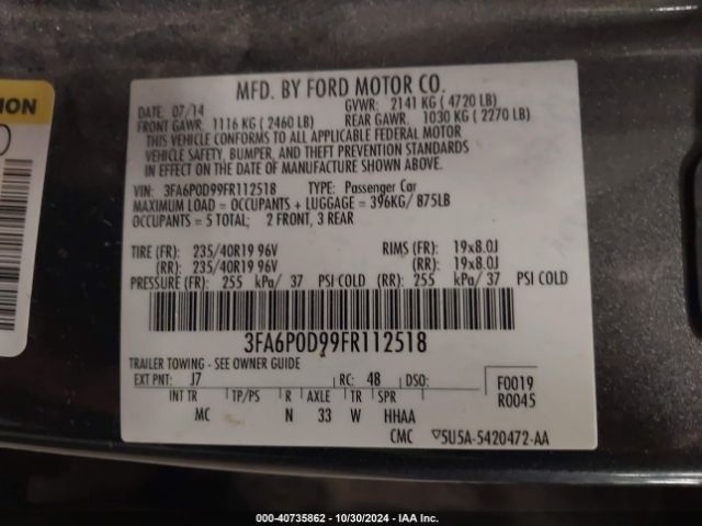 3FA6P0D99FR112518 Ford Fusion Titanium