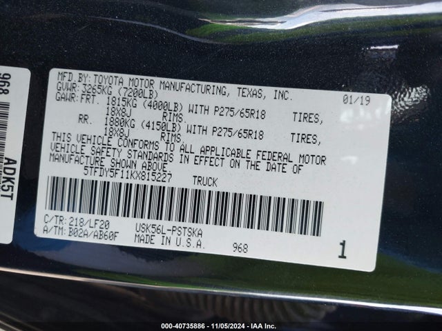 5TFDY5F11KX815227 Toyota Tundra Trd Pro 5.7l V8