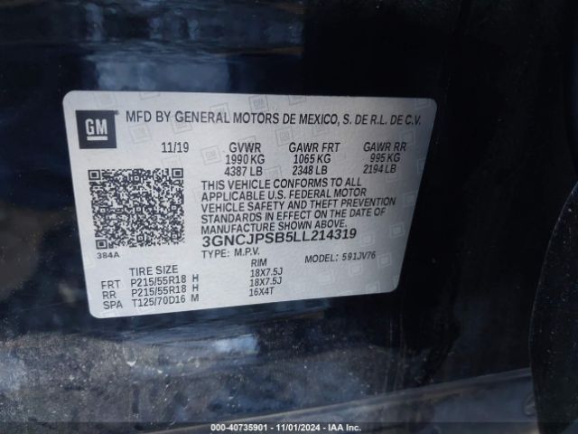 3GNCJPSB5LL214319 Chevrolet Trax Awd Lt