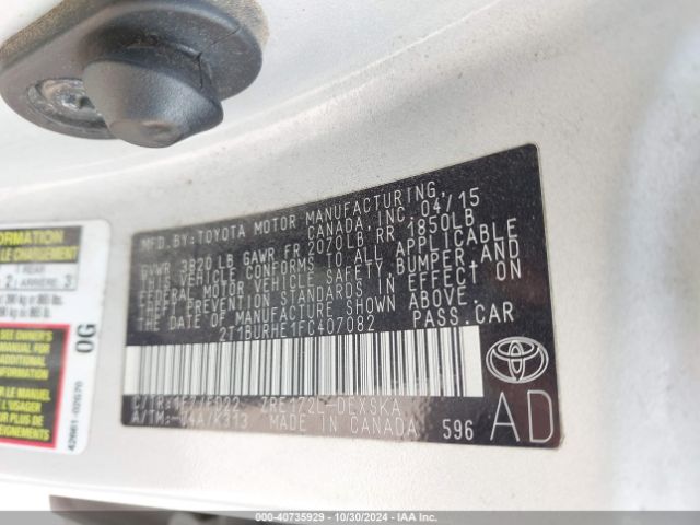 2T1BURHE1FC407082 Toyota Corolla S