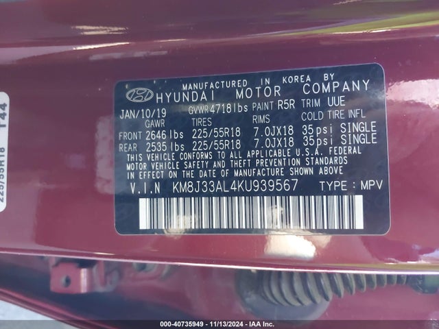 Hyundai Tucson Ultimate 2019 KM8J33AL4KU939567 Image 9