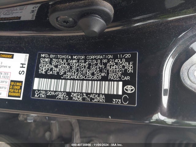 JTDEAMDE5MJ020809 Toyota Corolla Hybrid Le