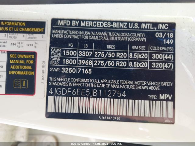 4JGDF6EE5JB112754 Mercedes-Benz Gls 450 4matic