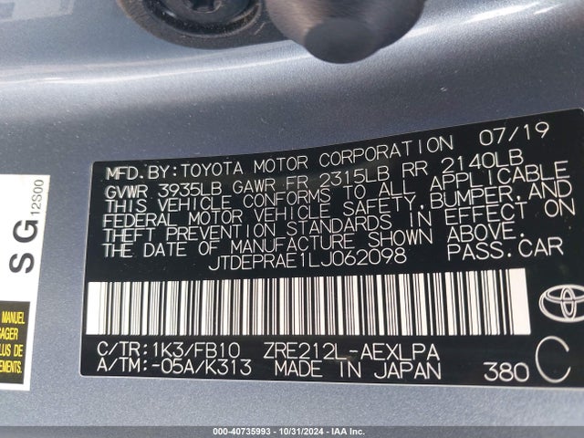 Toyota COROLLA LE 2020 JTDEPRAE1LJ062098 Image 9