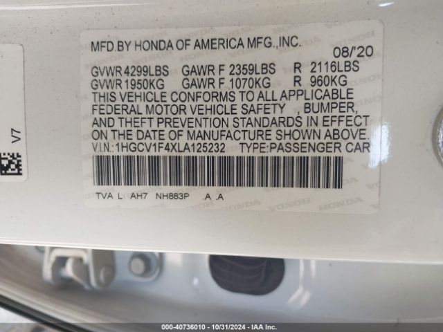 1HGCV1F4XLA125232 Honda ACCORD EX