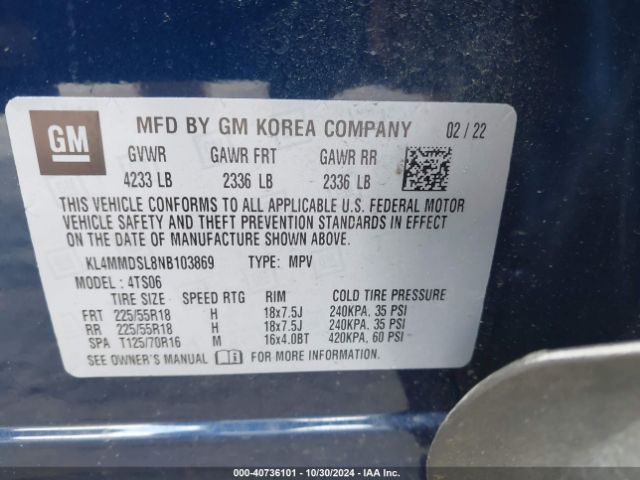 KL4MMDSL8NB103869 Buick Encore Gx Fwd Select