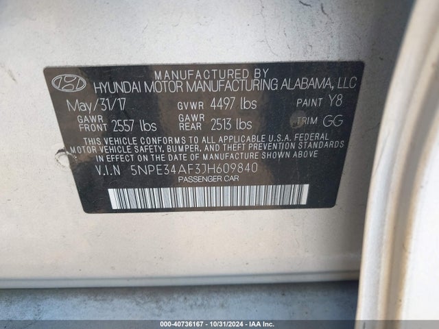 Hyundai SONATA SEL 2018 5NPE34AF3JH609840 Image 9