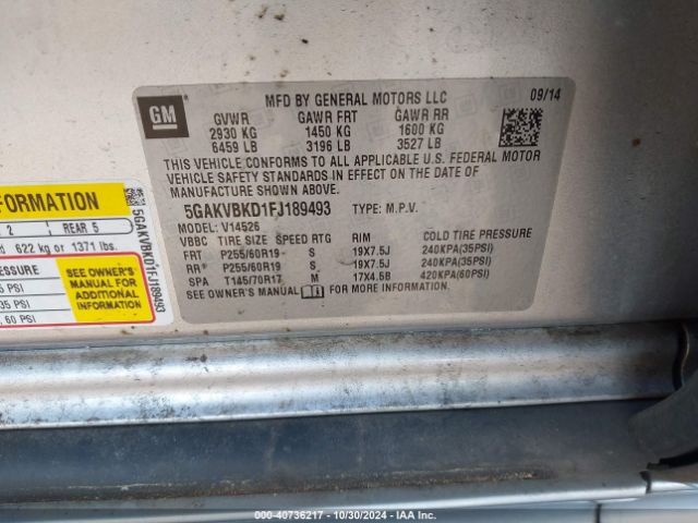 5GAKVBKD1FJ189493 Buick Enclave Leather