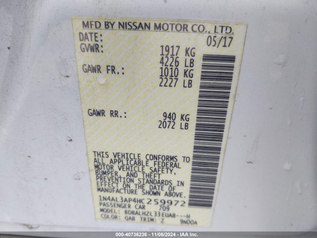 Nissan Altima 2.5 Sr 2017 1N4AL3AP4HC259972 Image 9