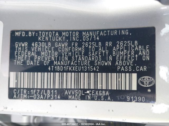 4T1BD1FKXEU131542 Toyota Camry Hybrid Xle