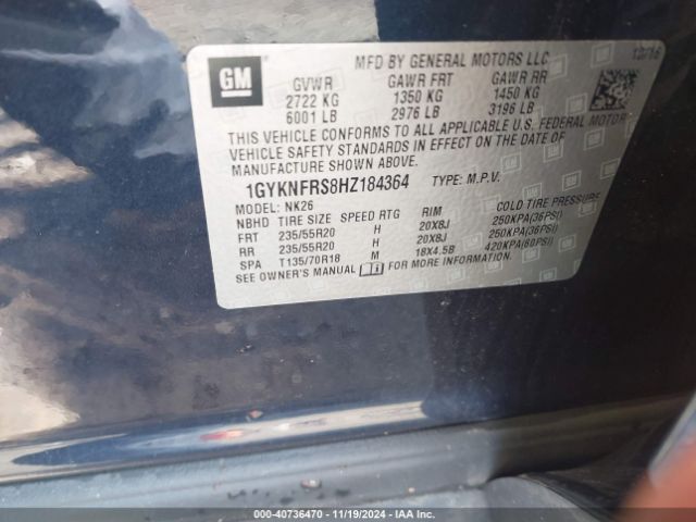 1GYKNFRS8HZ184364 Cadillac Xt5 Platinum